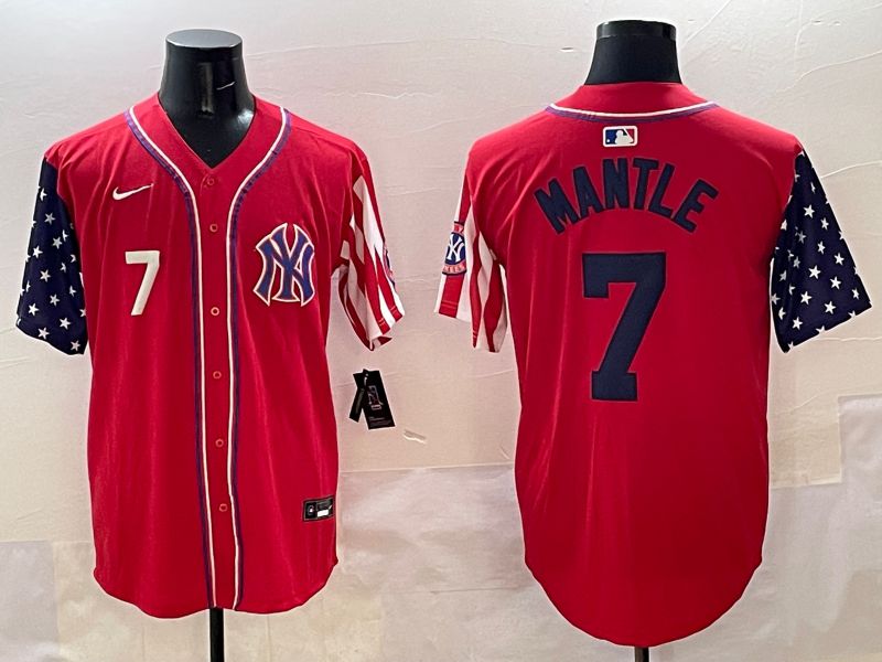 Men New York Yankees 7 Mantle Red a generation of national flags Jointly Name 2025 Nike MLB Jersey style 2